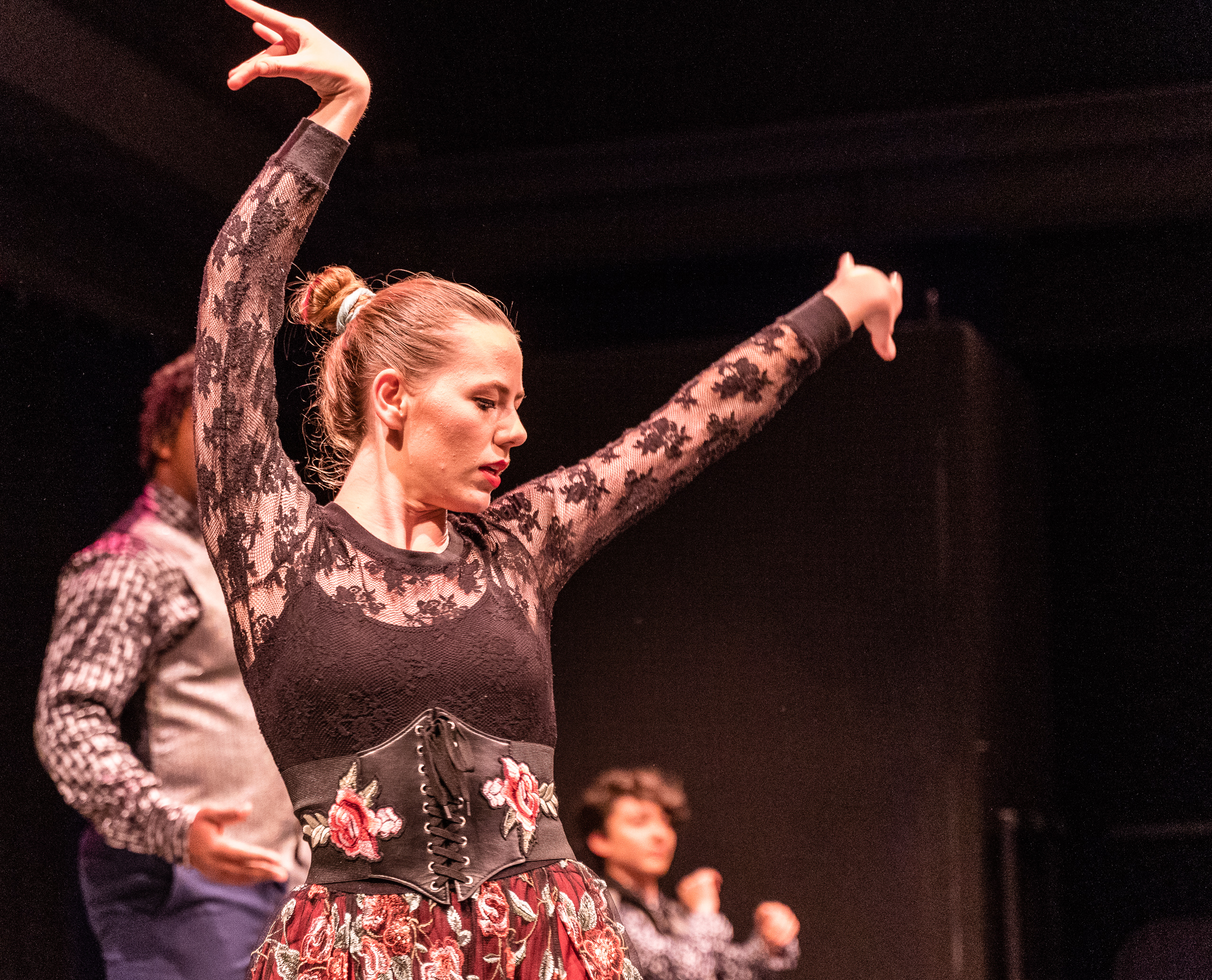 Charlotte Robinson (Lead Singer) Dances Through An Early Scene In The Tech Rehearsal For Flamenco Macbeth On The SMC Studio Stage On Tuesday, April 23, 2019. Flamenco Macbeth Is An Adaptation From Shakespeare By SMC Theatre Arts Department Chair Perviz Sawoski. Performances Are In The SMC Studio Stage On April 26, 27, 28, And May 3, 4, 5. (Glenn Zucman/The Corsair)